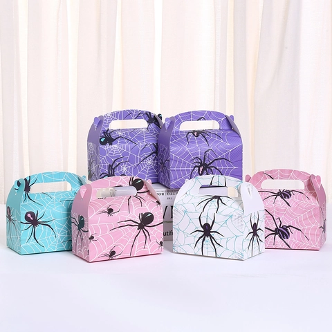 Cajas de Regalo de Papel Con Estampado de Telaraña de Halloween Con Asa Bolsas de Dulces para Decoraciones de Halloween