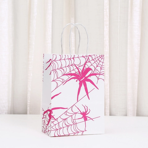Halloween Spider Pattern Paper Gift Bag Spooky Spider Web Tote Bag With Handle For Party Candy Packaging Favors Holiday Gift Bag