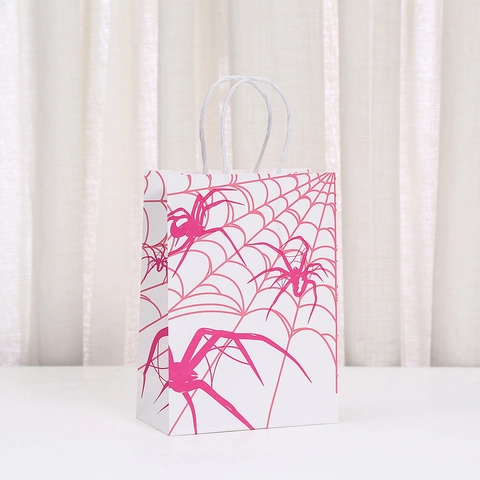 Halloween Spider Pattern Kraft Paper Gift Bag Unique Large Capacity Printed Tote Bag For Clothing Party Favors Candy Packaging Shopping Bag