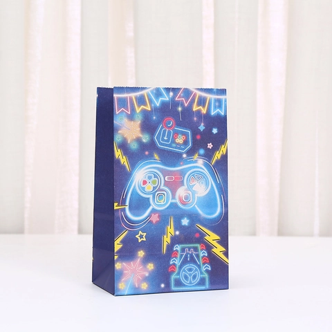 Neon Gaming Thema Kraftpapier Geschenktüten Videospiel Controller Druck Party Taschen Für Geburtstag Gamer Kinder Party Zubehör