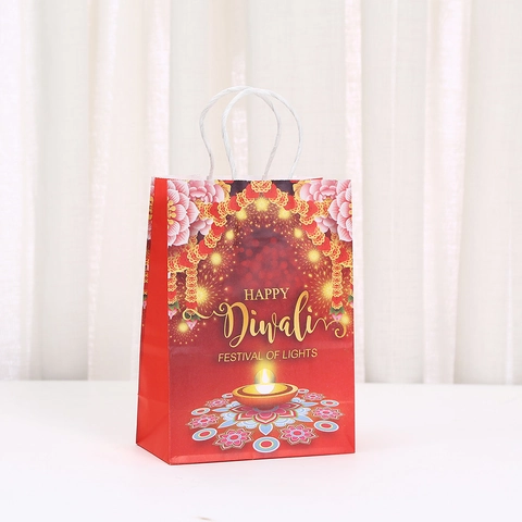Happy Diwali Bedruckte Kraftpapier Geschenktüte Festival Of Lights Mandala Elefant Muster Party Geschenktüte Mit Griff