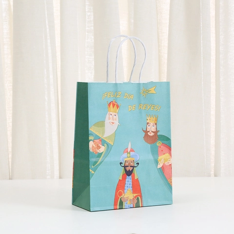 Sacchetto Regalo in Carta Kraft Giorno dei Re Magi Cartone Animato Epifania Sacchetto per Regali Con Manici per Celebrazione