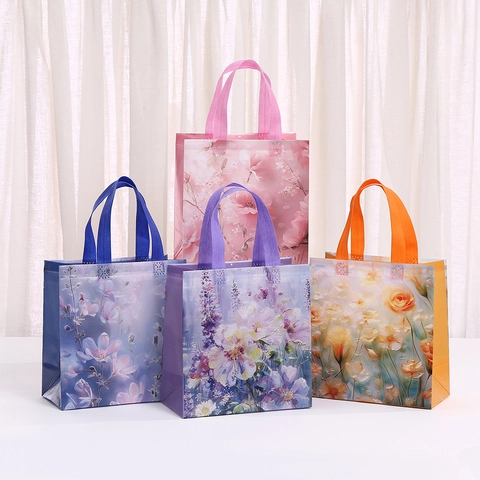 Bolsa de Regalo Artística con Pintura al Óleo Floral de Tela No Tejida Gran Capacidad Bolso de Compras Reutilizable para Boda