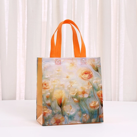 Bolsa de Regalo Artística con Pintura al Óleo Floral de Tela No Tejida Gran Capacidad Bolso de Compras Reutilizable para Boda