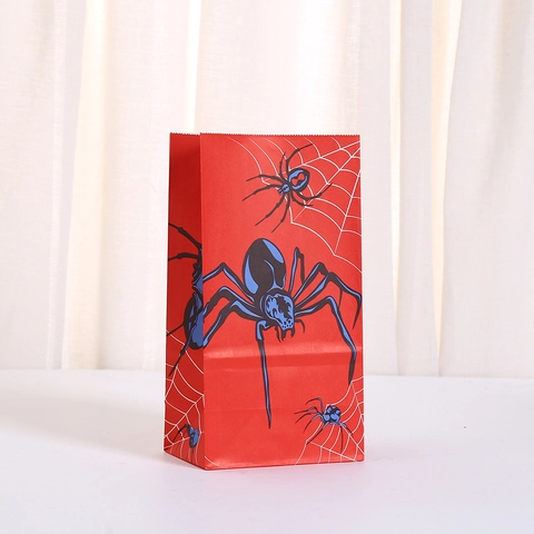 Halloween Kraft Paper Gift Bags Cartoon Spider Web Printed Candy Packaging Bags For Festival Party Favors Storage Bag