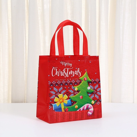 Bolsa de Regalo de Navidad de Tela No Tejida Reutilizable Con Asas Dibujos Animados Papá Noel Hombre de Jengibre Patrón para Fiesta de Navidad Bolsa de Compras