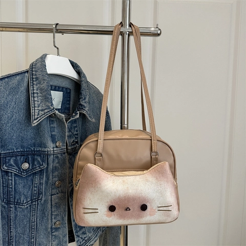 Zaino in Pelle PU con Patchwork di Peluche a Forma di Gatto Borsa a Tracolla Multiuso con Orecchie 3D per Donna Ragazze