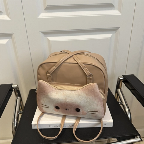 Kawaii Katze Gesicht Rucksack Für Damen Mädchen Süße Cartoon Tier PU Leder Umhängetasche Kleine Tote Handtasche Tasche