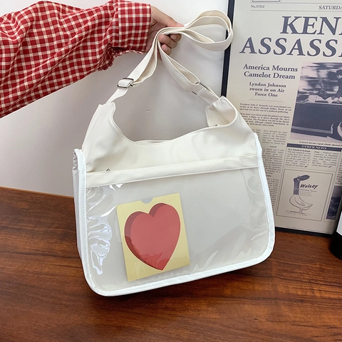 Sac Ita pour Femmes Style Coréen Grande Capacité Sac à Épaule en Tissu Oxford Avec Fenêtre Transparente Affichage Clair Sac Bandoulière Mode Tendance Fourre-tout Quotidien