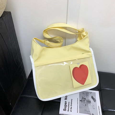 Sac Ita pour Femmes Style Coréen Grande Capacité Sac à Épaule en Tissu Oxford Avec Fenêtre Transparente Affichage Clair Sac Bandoulière Mode Tendance Fourre-tout Quotidien
