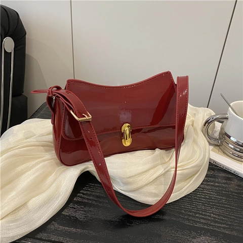 Borsa Sottobraccio in Pelle Verniciata in Stile Francese di Lusso per Donna Chiusura a Lucchetto alla Moda Borsa a Tracolla Pendolare Minimalista Piccola Quadrata