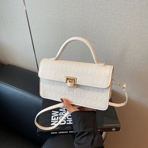 Sac à Épaule Femme Mode Motif Crocodile Cuir PU Petit Sac à Main Carré Avec Poignée Serrure Dorée Sac Bandoulière
