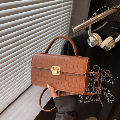 Sac à Épaule Femme Mode Motif Crocodile Cuir PU Petit Sac à Main Carré Avec Poignée Serrure Dorée Sac Bandoulière