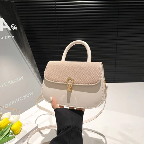 Pequeño Bolso de Bandolera Cuadrado para Mujer Empalme Cuero PU Solapa Tejida Bolso de Mano Con Cerradura Dorada Para Diario