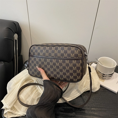 Women Vintage M Monogram PU Leather Shoulder Bag Large Capacity Crossbody Camera Bag Fashion Small Square Phone Purse