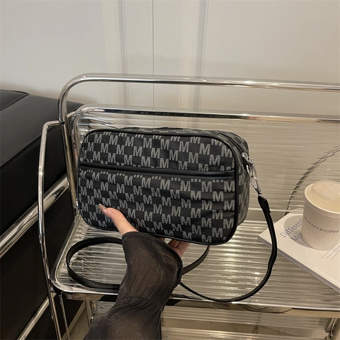 Women Vintage M Monogram PU Leather Shoulder Bag Large Capacity Crossbody Camera Bag Fashion Small Square Phone Purse