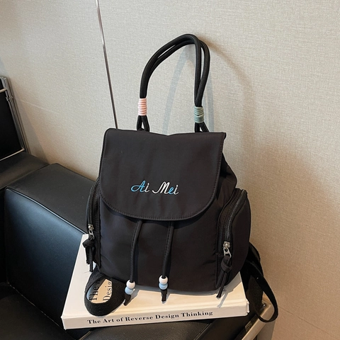 Mode Damen Oxford Gewebe Rucksack Minimalistisch Kordelzug Schultasche Mit Stickerei Perlenverzierung Freizeit Reise Schultertasche