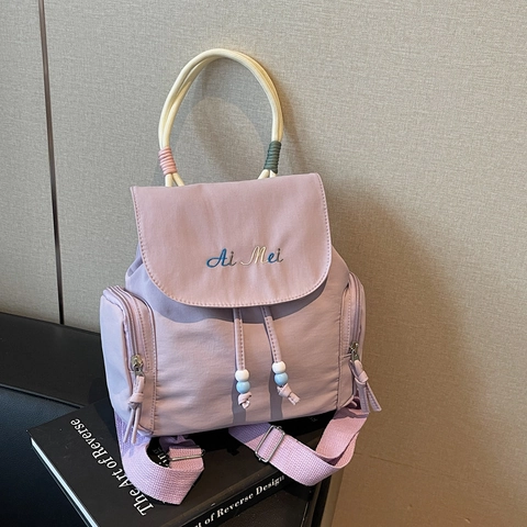 Mode Damen Oxford Gewebe Rucksack Minimalistisch Kordelzug Schultasche Mit Stickerei Perlenverzierung Freizeit Reise Schultertasche