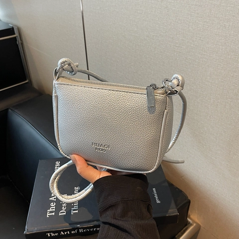 Borsa a Tracolla da Donna in PU con Grana Martellata Piccola Borsa a Spalla Minimalista con Tracolla con Nodo per Uso Quotidiano