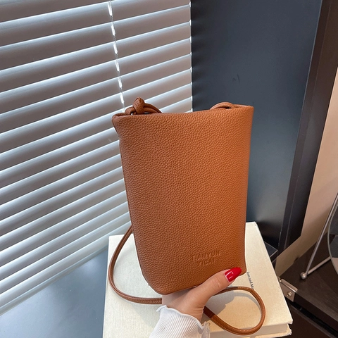 Borsa a Secchiello Mini da Donna in Pelle PU con Texture Granulata Semplice Piccola Borsa a Tracolla Per Pendolarismo Quotidiano