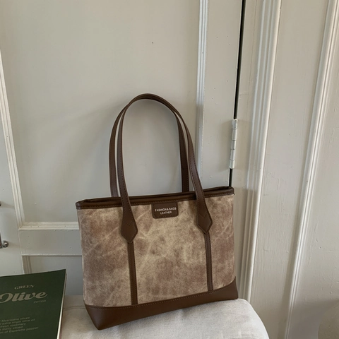 Dames Grote Capaciteit PU Leren Tote Tas Mode Contrast Kleur Schoudertas Retro Minimalistische Forenzentas Crossbody Handtas