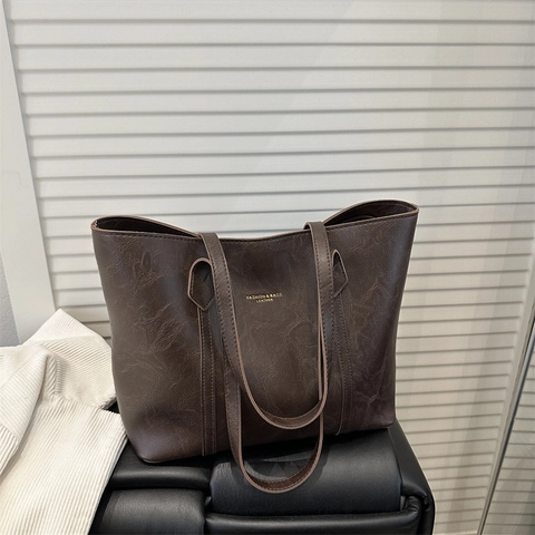 Women Minimalist Vintage Tote Bag PU Leather Large Capacity Shoulder Bag Commuting Handbag Solid Color Daily Work Bag