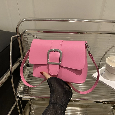 Retro Damen PU Leder Schultertasche Mit Metallschnalle Minimalistisch Einfarbige Umhängetasche Kleine Quadratische Handtasche