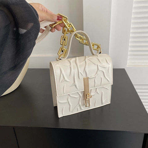 Borsa a Tracolla da Donna con Texture a Ramo Borsa a Mano in Pelle PU Con Catena d'Oro Chiusura in Metallo Piccola Borsa Quadrata Minimalista Moda Dolce Borsa da Pendolare Quotidiana