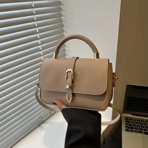 Retro Dames PU Leren Schoudertas Effen Kleur Woon-werkverkeer Crossbody Handtas Met Gürtelschnalle Chique Vierkante Tas