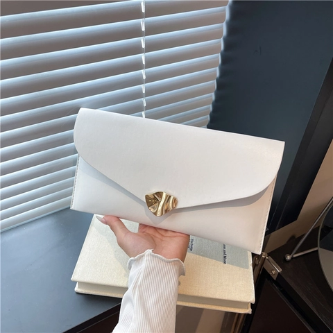 Women PU Leather Envelope Clutch Bag Fashion Solid Color Shoulder Bag With Metal Buckle For Daily Commute Office Party