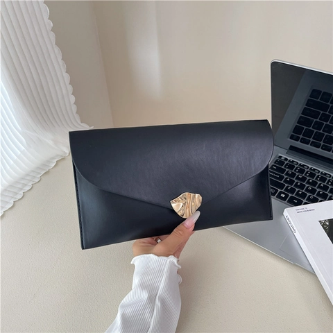 Modern PU Leather Envelope Clutch Bag For Women Fashion Gold Metal Wave Lock Large Capacity Evening Party Handbag Chic Purse