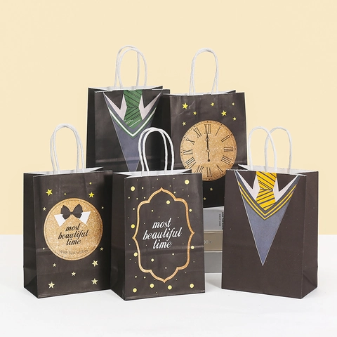 Vaderdag Cadeauzakje Kraftpapier Handheld Verpakkingszak Met Handvat Pak Stropdas Vlinderdas Ontwerp Draagbare Party Cadeauzakje