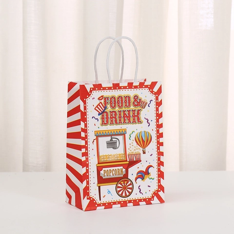 Sacchetti Regalo in Carta Kraft a Tema Circo e Carnevale Con Manici per Feste di Compleanno Borse con Motivi di Animali Animati