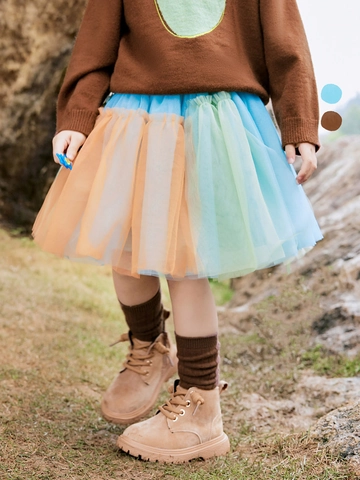 Girls Nylon Mesh Tulle Tutu Skirt Patchwork Colorful Irregular Hem Skirt With Cotton Lining For Toddler Kids Casual Party