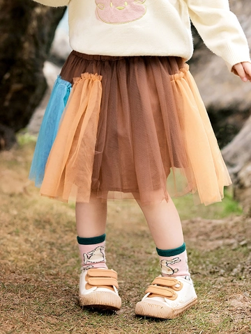 Girls Nylon Mesh Tulle Tutu Skirt Patchwork Colorful Irregular Hem Skirt With Cotton Lining For Toddler Kids Casual Party