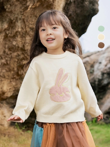 Kids Knit Sweater Korean Style Cartoon Rabbit Bear Patchwork Long Sleeve Pullover Acrylic Polyester Blend Top For Boys Girls