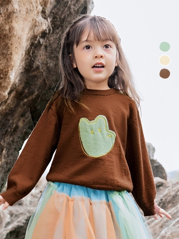Kids Knit Sweater Korean Style Cartoon Rabbit Bear Patchwork Long Sleeve Pullover Acrylic Polyester Blend Top For Boys Girls