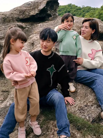 Pull en Tricot Assorti Parent-Enfant Manches Longues Col Rond Mélange d'Acrylique Avec Détails Cousus Pour Enfants Hommes Femmes