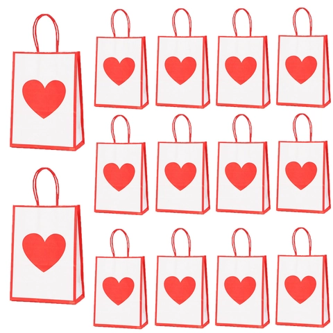 Valentine's Day Heart Pattern Kraft Paper Gift Bags With Handles Wedding Party Favor Bags Shopping Packing Bags For Gifts