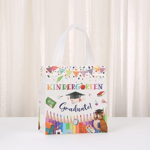 Kindergarten Graduation Non-Woven Gift Bag Cartoon Owl Stationery Printed Handle Bag For School Party Favors Packaging