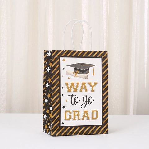 Herzlichen Glückwunsch Abschlussfeier Geschenktüten Kraftpapier Handtaschen Für Abschlussfeier Zubehör Schwarz Gold Weiß