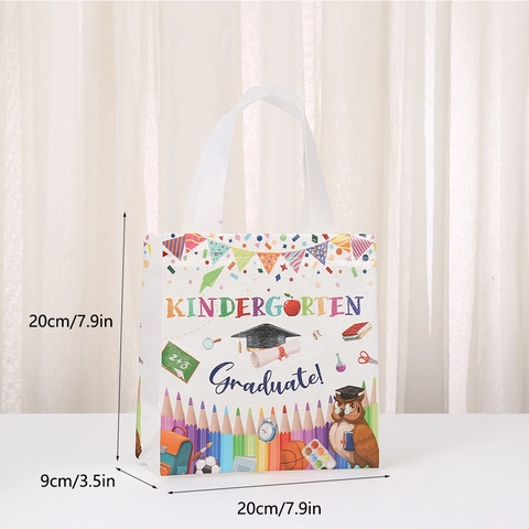 Kindergarten Graduation Non-Woven Gift Bag Cartoon Owl Stationery Printed Handle Bag For School Party Favors Packaging