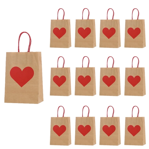 Sacchetto Regalo in Carta Kraft di San Valentino Motivo a Cuore Rosso Borsa per Caramelle Festa per Matrimonio Compleanno Con Manico