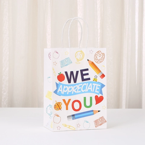 Teacher Appreciation Gift Bags Kraft Paper Tote Bag With Handle For Teachers Day Thanksgiving School Present Packaging