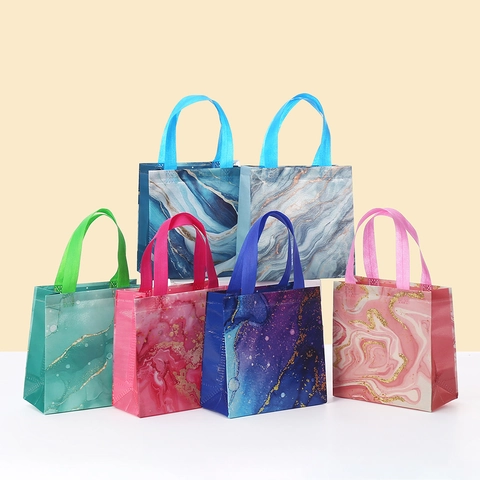 Sacchetto Regalo in Tessuto Non Tessuto con Texture Marmo Borsa a Mano Impermeabile Pieghevole per Festa Matrimonio Imballaggio