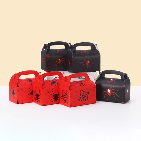 Halloween Süßigkeiten Geschenkbox Tragbare Papier Tortenschachtel Mit Griff Spinnennetz Druck Karton Festliche Party Verpackung Box