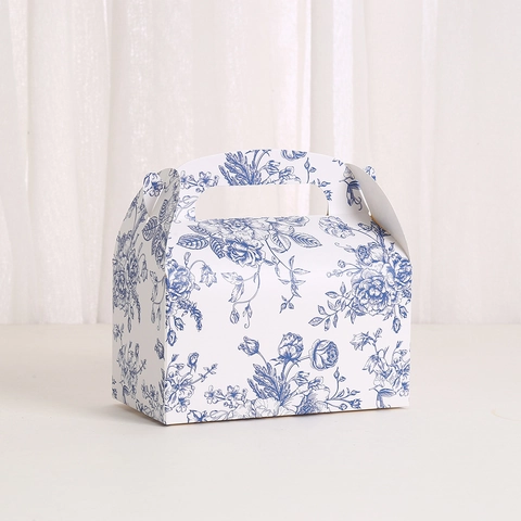 Blau und Weiß Blumenmuster Papier Geschenkbox Tragbare Kartonverpackung Für Geburtstag Hochzeit Party Backen Süßigkeiten Schachteln