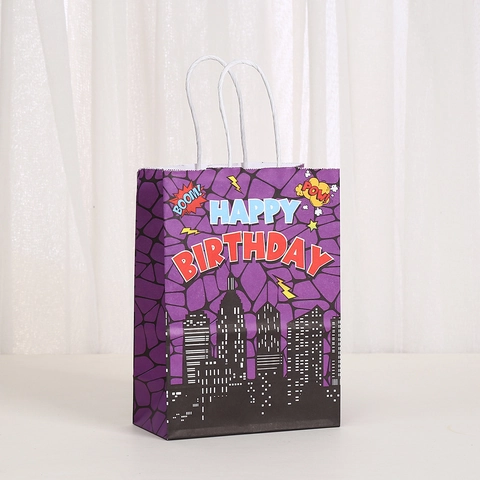 Superhero Comic Book Theme Paper Gift Bag City Silhouette Pop Art Design Birthday Party Favor Bag With Handles For Kids