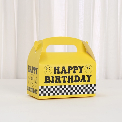 Scatole Regalo Faccina Sorridente Scacchiera Festa One Happy Dude Compleanno Confezione Portatile in Cartone Scatola Caramelle