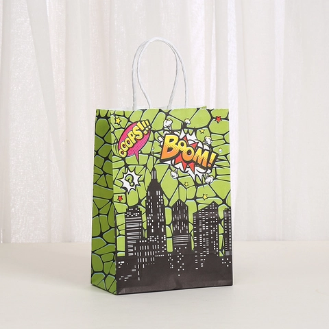 Sacchetti Regalo In Carta Stile Fumetto Supereroe Con Manici Tema Pop Art Skyline Della Città Borse Per Feste Di Compleanno